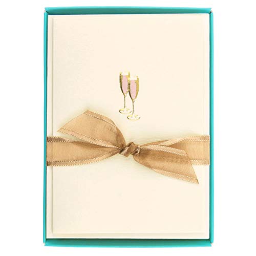 Graphique Pink Champagne La Petite Presse Boxed Notecards - 10 Embellished Gold Foil Champagne Blank Cards with Matching Envelopes, 3.25' x 4.75'