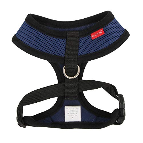 Puppia Soft Dog Harness No Choke Over-The-Head Triple Layered Breathable Mesh Adjustable Chest Belt and Quick-Release Buckle, Royal Blue, Small