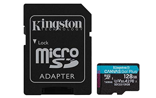 Kingston 128GB microSDXC Canvas Go Plus 170MB/s Read UHS-I, C10, U3, V30, A2/A1 Memory Card + Adapter (SDCG3/128GB)