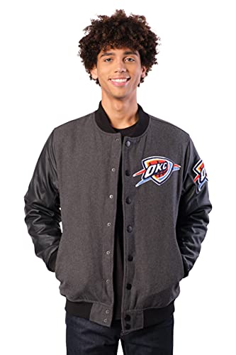 Ultra Game NBA Oklahoma City Thunder Mens Full Zip Classic Varsity Jacket, Charcoal Heather, Medium