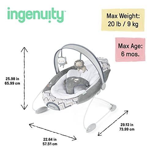 Ingenuity SmartBounce Automatic Baby Bouncer Seat with White Noise, Music, Toy Bar and 2 Plush Infant Toys, 0-6 Months Up to 20 lbs (Braden)