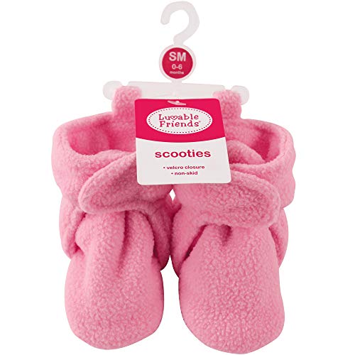 Luvable Friends Unisex Baby Cozy Fleece Booties, Light Pink Dark Pink, 0-6 Months US