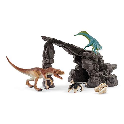 Schleich Dinosaurs, Dinosaur Gifts for Boys and Girls, Dinosaur Playset Cave and Realistic Dinosaur Figures, 7 pieces, Ages 4+