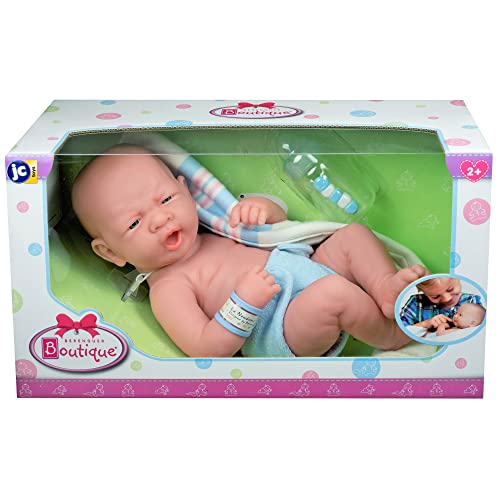 JC Toys 18504 La Newborn First Yawn 15-inch Real Boy Vinyl Doll , Blue
