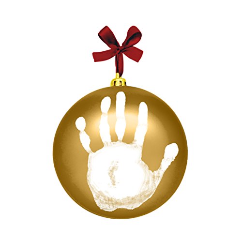 Tiny Ideas Baby's Print 1st Holiday Keepsake Ball Ornament with Included Paint for Handprint, DIY Christmas Ornament, Gold