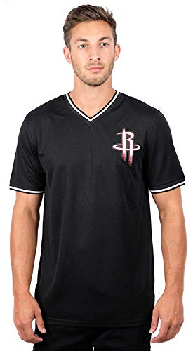 Ultra Game NBA Houston Rockets Mens Jersey V-Neck Mesh Short Sleeve Tee Shirt, Black, X-Large