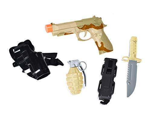Sunny Days Entertainment Commando Toy Play Set – 5 Piece Military Toys for Kids | Cowboy Sheriff Blaster with Holster and Adjustable Belt | Role Play Dress Up Costume Accessories – Maxx Action