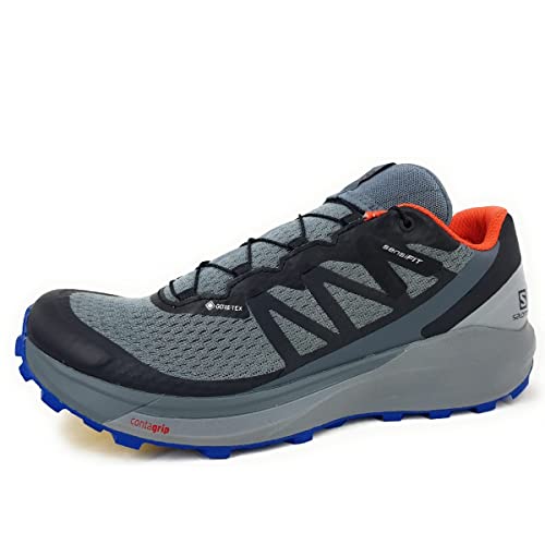 Salomon Sense Ride 4 Gore-TEX Invisible FIT Trail Running Shoes for Men, Stormy Weather/Quarry/Cherry Tomato, 13