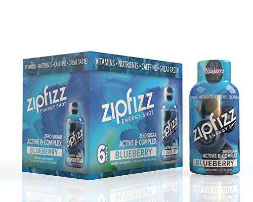 Zipfizz 2oz Energy Shot - Blueberry Flavor | Hydrating Electrolyte Drinks w/Liquid B12, Caffeine, Ginseng, and Vitamins | Low Carb, Gluten Free, Sugar Free Energy Drink (6 Pack)