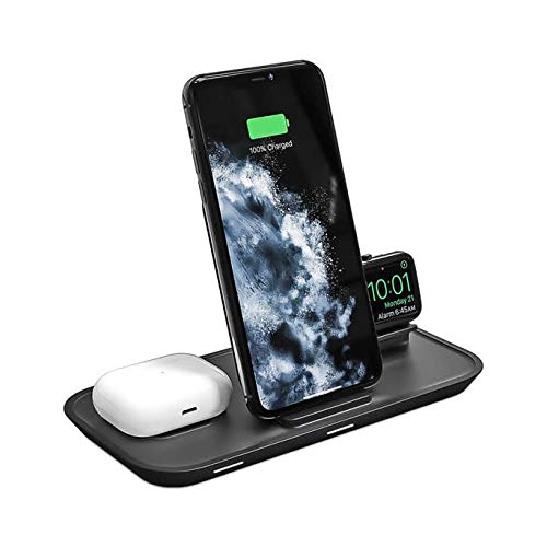 mophie 3-in-1 Wireless Charging Stand for Apple iPhone, AirPods/AirPods Pro and Watch, 7.5W Fast, Stylish Gloss Finish, Portrait or Landscape Smartphone Charging Mode, White