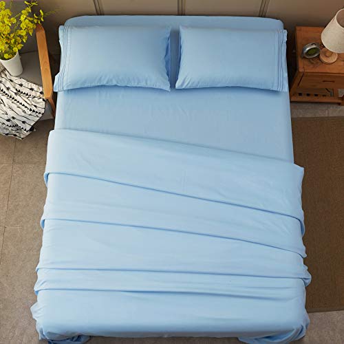 SONORO KATE Bed Sheet Set Super Soft Microfiber 1800 Thread Count Luxury Egyptian Sheets 16-Inch Deep Pocket Wrinkle-4 Piece(Queen Lake Blue)