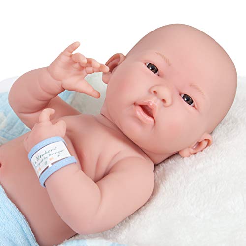 JC Toys La Newborn All-Vinyl-Anatomically Correct Real Boy 15' Baby Doll in Blue and Deluxe Accessories, Designed by Berenguer, Blue - Dots, Model:18064