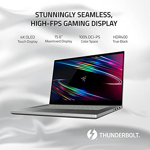 Razer Blade 15 Base Gaming Laptop 2020: Intel Core i7-10750H 6-Core, NVIDIA GeForce RTX 2070 Max-Q,15.6' 4K OLED,16GB RAM,512GB SSD, CNC Aluminum,Chroma RGB,Thunderbolt 3,Creator Ready, Mercury White