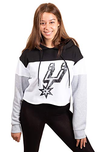 Ultra Game NBA San Antonio Spurs Womens Super Soft Fleece Crop Top Pullover Hoodie Sweatshirt, Black, Large