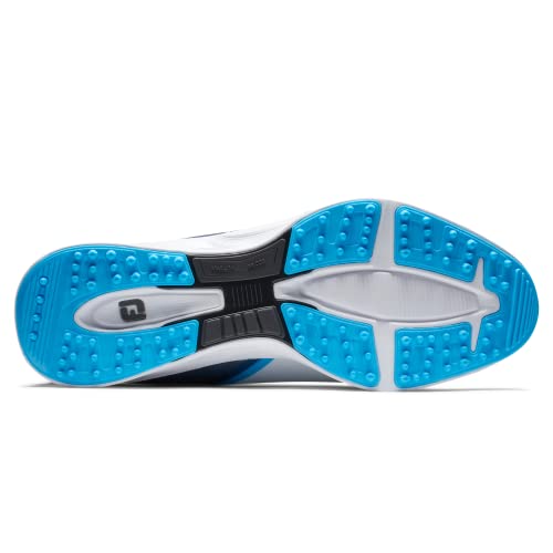 FootJoy Men's FJ Fuel Sport Golf Shoe, White/Navy/Blue, 12