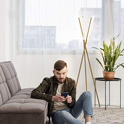 Brightech Stix LED Tripod Floor Lamp for Living Room - Dimmable Modern Standing Lamp, with 3 Lights for Bedroom - Contemporary Office Lighting- Gold / Antique Brass