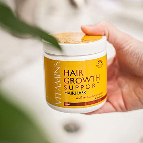 Nourish Beaute Vitamins Hair Mask for Hair Loss and Deep Conditioning to Promote Hydration and Regrowth on Dry Damaged Hair for Men and Women, 8 Oz