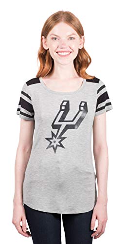 Ultra Game NBA San Antonio Spurs Womens Box Out Varsity Stripe Tee Shirt, Heather Gray, Medium