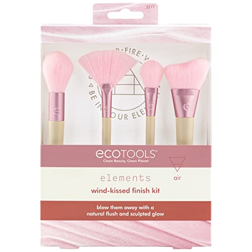 EcoTools Elements Limited Edition Wind-Kissed Professional Makeup Brush Set, For Bronzer, Blush, or Highlighter, Ecofriendly Makeup Brushes for Liquid, Cream, or Powder Products, Vegan, 4 Piece Set