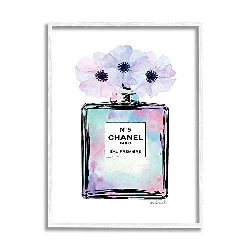 Stupell Industries Purple Flower Perfume Glam Fashion, Design by Amanda Greenwood White Framed Wall Art, 11 x 14, Blue,aa-536_wfr_11x14
