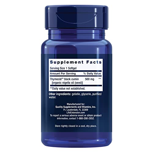 Life Extension Black Cumin Seed Oil 500 mg – Immune Support and Inflammation Management Supplement – Non-GMO – Gluten-Free – 60 Softgels