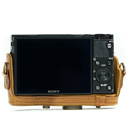 MegaGear MG286 Sony Cyber-shot DSC-RX100 VI, DSC-RX100 V, DSC-RX100 IV, DSC-RX100 III Ever Ready Leather Camera Case with Strap - Light Brown