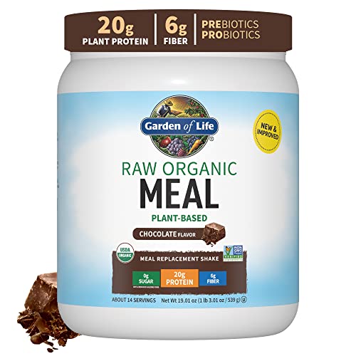 Tasty Organic Chocolate Meal Replacement Shake Vegan - Garden of Life - 20g Complete Plant Based Protein, Greens, Digestive Enzymes, Pro and Prebiotics for Easy Digestion – Non-GMO, Gluten-Free, 1.2 LB