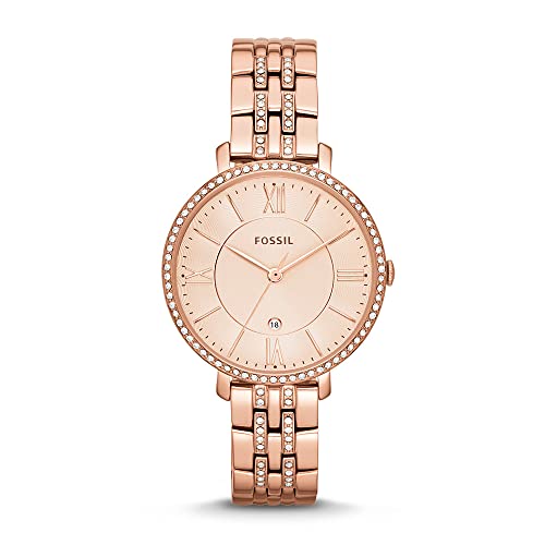 Fossil Women's Jacqueline Quartz Stainless Steel Three-Hand Watch, Color: Rose Gold Glitz (Model: ES3546)