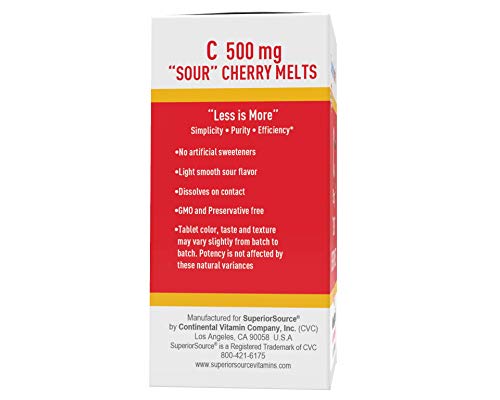 Superior Source Vitamin C 500 mg Sublingual Tablets - Buffered VIT C Sour Cherry Melts - Immune System Booster, Energy Vitamins - 90 Count