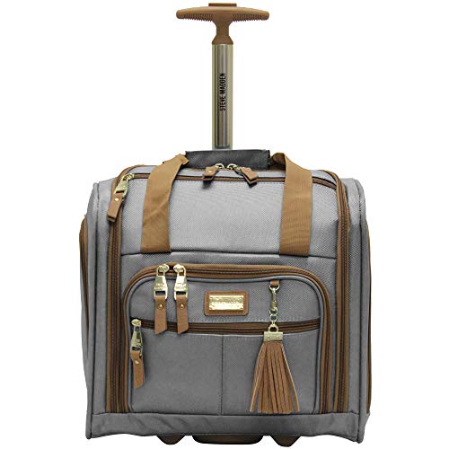 Steve Madden Designer 15 Inch Carry on Suitcase- Small Weekender Overnight Business Travel Luggage- Lightweight 2- Rolling Spinner Wheels Under Seat Bag for Women (Harlo Gray)