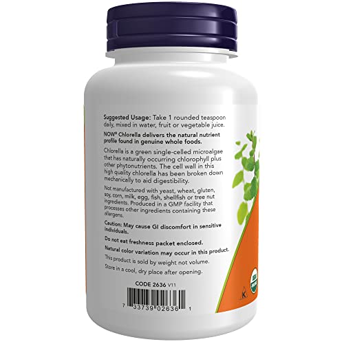 NOW Supplements, Organic Chlorella Powder with naturally occurring Chlorophyll, Beta-Carotene, mixed Carotenoids, Vitamin C, Iron and Protein, 4-Ounce