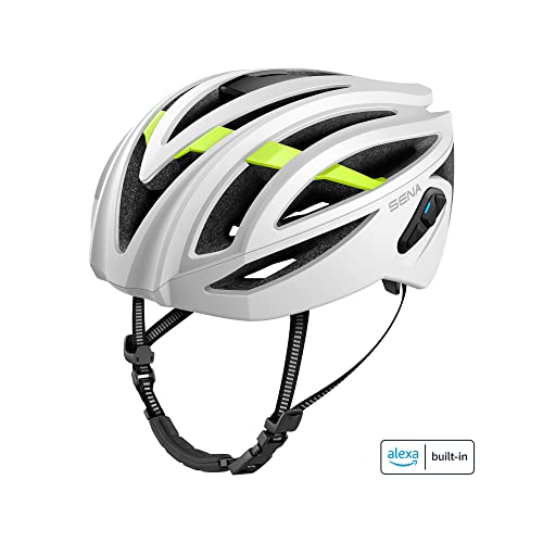 Sena R2X Smart Road Cycling Helmet with Alexa Built-in and Mesh Intercom (Matte White, Medium)