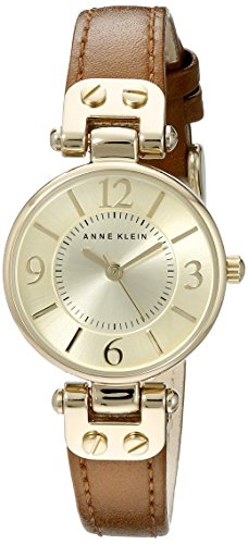 Anne Klein Women's 109442CHHY Gold-Tone Champagne Dial and Brown Leather Strap Watch