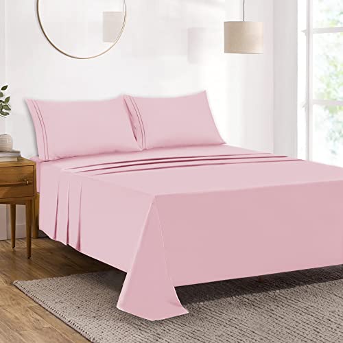 Mejoroom Queen Size Sheet Set - Hotel Luxury 1800 Bedding Sheets and Pillowcases - Deep Pocket Fitted Sheet, Hypoallergenic, Wrinkleand Breathable, Fade Resistant - 4 Piece (Queen, Blush Pink)