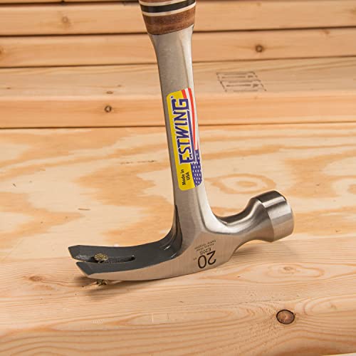 Estwing Hammer - 20 oz Straight Rip Claw with Smooth Face and Genuine Leather Grip - E20S