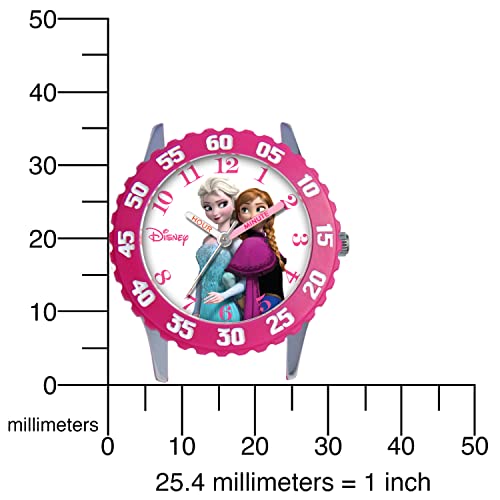 Disney Kids' W000969 Frozen Anna and Elsa Time Teacher Watch with Pink Nylon Band