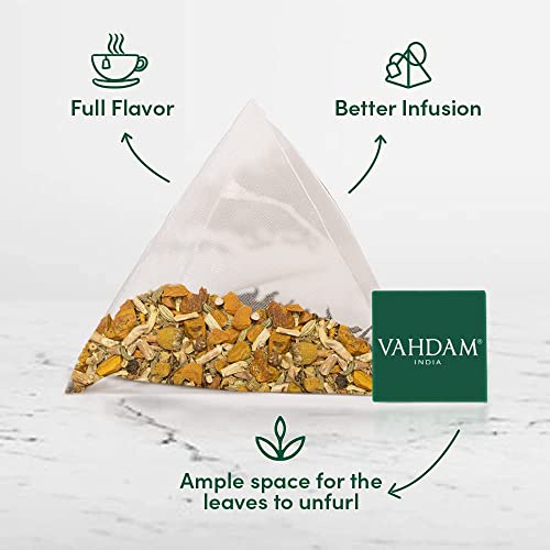 VAHDAM, Organic Chamomile Herbal Tea (15 Pyramid Tea Bags) Caffeine Free, Non-GMO, USDA Organic Ingredients- Chamomile Tea | Floral Flavor | Night Time Beverage, Soothing Tisane