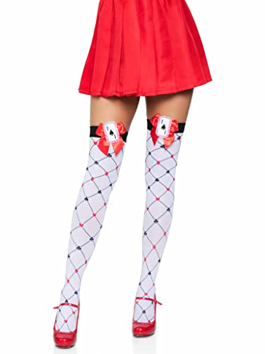 Leg Avenue Women's Woven Diamond Card Suit Thighs Highs, White/Red/Black, One Size