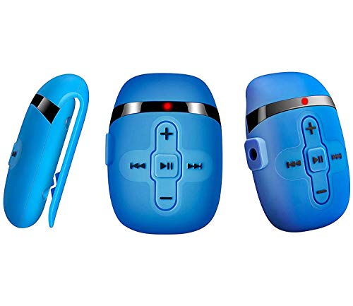 Sewobye Waterproof MP3 Player for Swimming, Waterproof Headphones with Short Cord, mp3 Waterproof Swimming Underwater 3 Meter, Shuffle Feature (Blue)