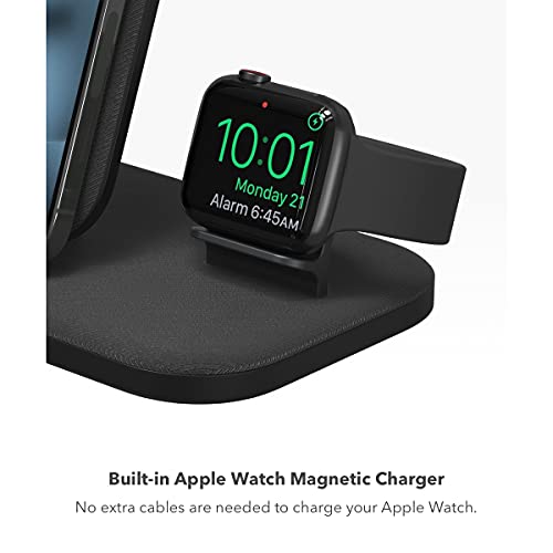 mophie 3-in-1 Wireless Charging Stand for Apple iPhone, AirPods/AirPods Pro and Watch, 7.5W Fast Charging, Stylish Gloss Finish, Portrait or Landscape Smartphone Charging Mode, Black