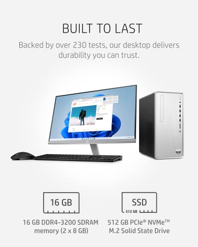 HP Pavilion Desktop PC, AMD Ryzen 7 5700G, 16 GB RAM, 512 GB SSD, Windows 11 Pro, Wi-Fi 5 and Bluetooth Connectivity, 9 USB Ports, Wired Mouse and Keyboard Combo, Pre-Built Tower (TP01-2022, 2021)