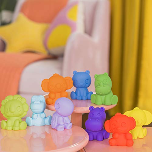 Bright Starts TropicAnimals 9pk Take-Along Friends Baby Bath Toys and Play Set - Squeezable Wipeable Soft Infant Toys, Ages 3 Months+
