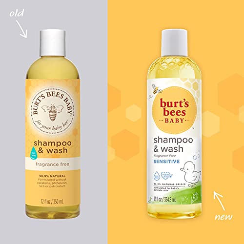Burt's Bees Baby Shampoo and Wash, Fragrance Free and Tear Free Baby Soap - 12 Ounce Bottle - Pack of 3