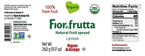 Rigoni di Asiago Fiordifrutta Organic Fruit Spread, Lemon, 6 Count