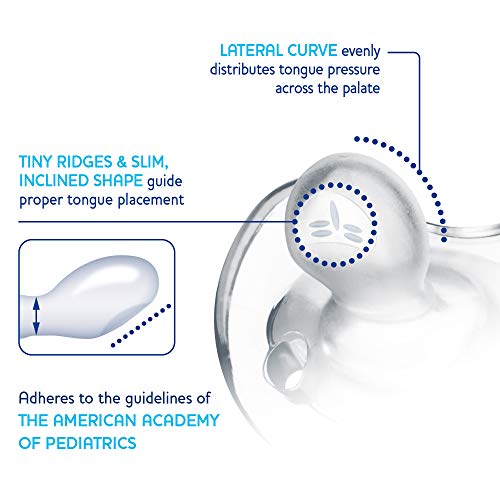 Chicco PhysioForma 100% Soft Silicone One Piece Pacifier for Babies 6-16m, Clear, Orthodontic Nipple, BPA-Free, 2-count in Sterilizing Case