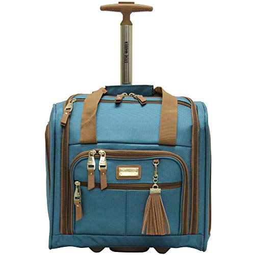 Steve Madden Designer 15 Inch Carry on Suitcase- Small Weekender Overnight Business Travel Luggage- Lightweight 2- Rolling Spinner Wheels Under Seat Bag for Women (Harlo Teal Blue)