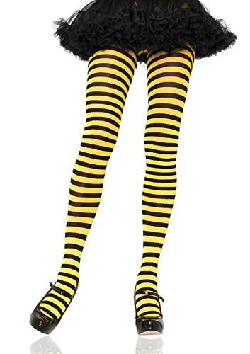 LegAvenue-Women's Nylon Striped Tights, Black/Yellow, One Size