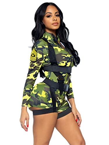 Leg Avenue 2 Piece Going Commando Set-Sexy Spandex Camo Romper and Harness Halloween Costume for Women, Large