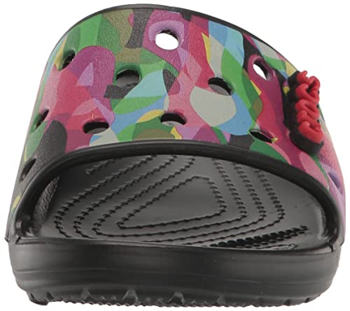Crocs Unisex Classic Graphic Slide Sandals, Black/Multi, 13 US Men