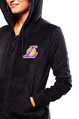 Ultra Game NBA Los Angeles Lakers Womens Sleepwear Super Soft Fleece Onesie Pajama Hooded Jumpsuit, Black, X-Large